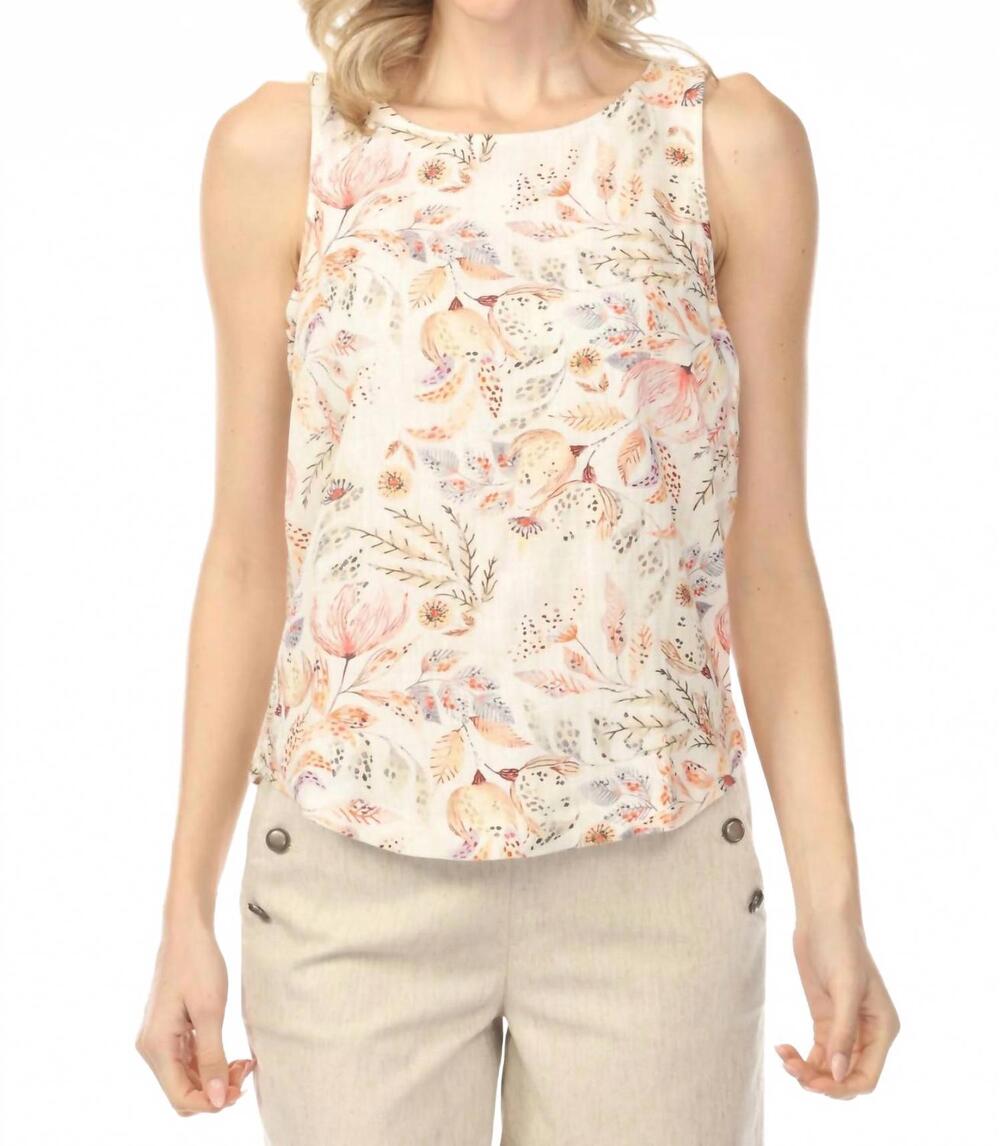 NEW CHARLIE B printed sleeveless rounded hem top in tropical